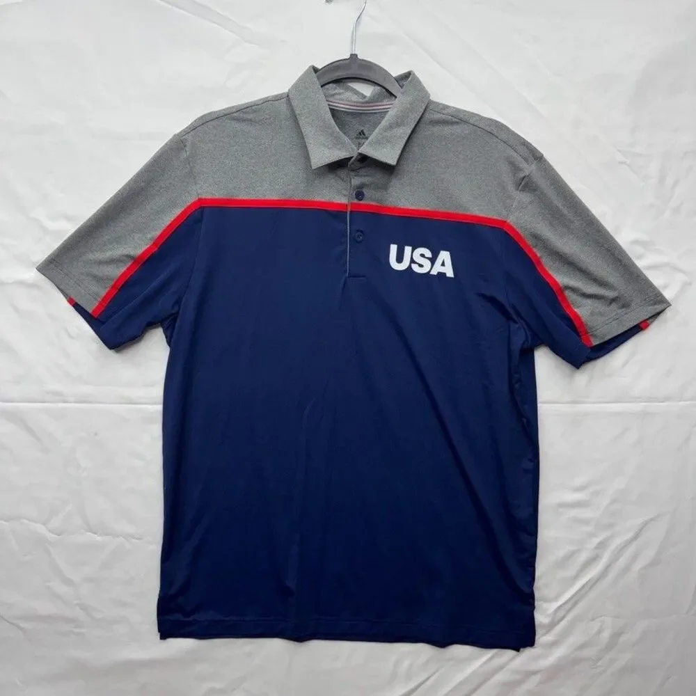 ADIDAS GOLF Mens USA OLYMPIC Block Short Sleeve Polo Shirt Dark Blue Size M